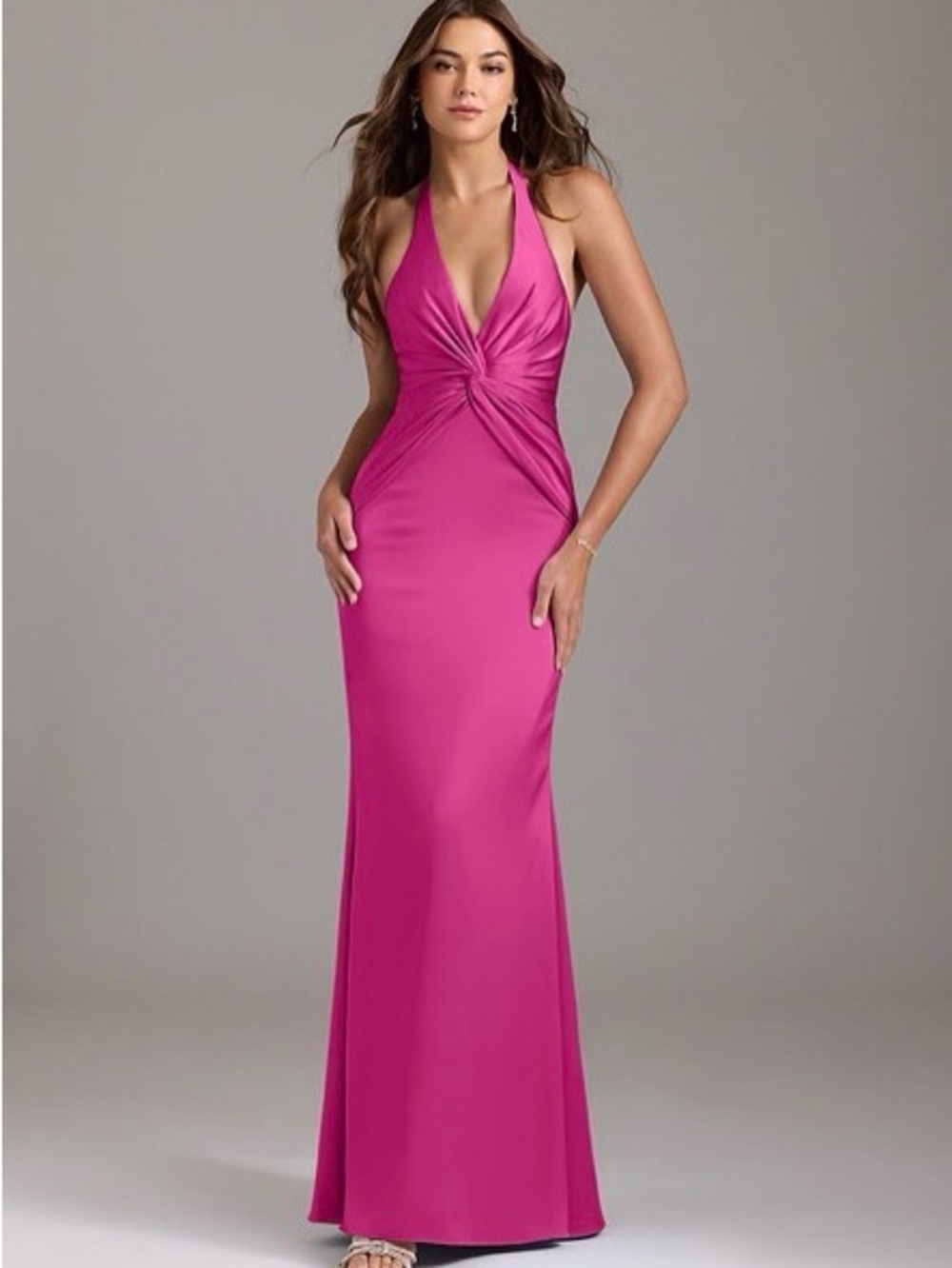 Azazie Valerie | Size A6 | Fuchsia Halter Twist-Front Gown